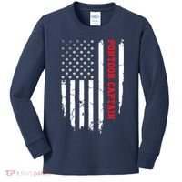 Pontoon Captain American Flag Pontooning Pontoon Boating Kids Long Sleeve Shirt thumb 0