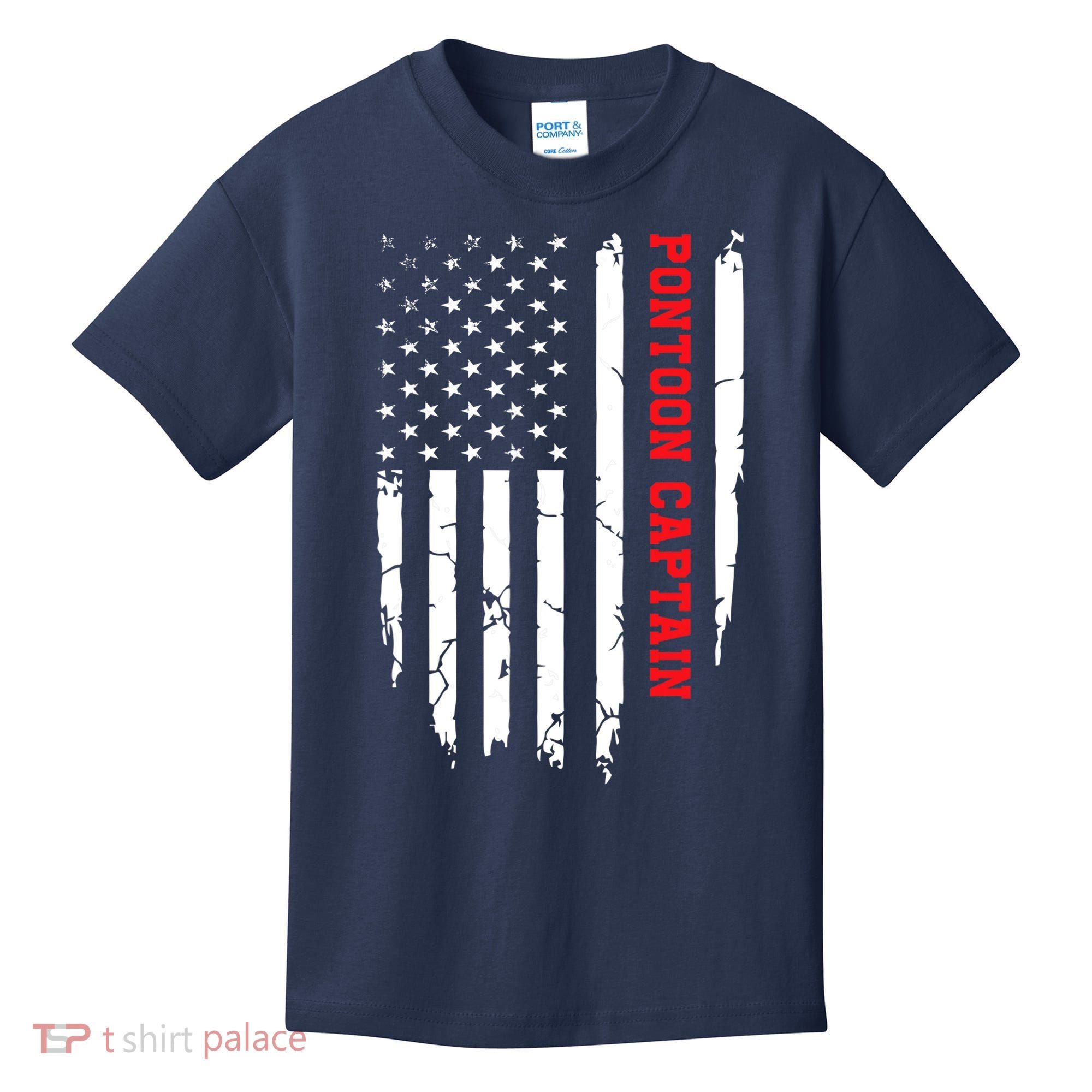 Pontoon Captain American Flag Pontooning Pontoon Boating Kids T-Shirt