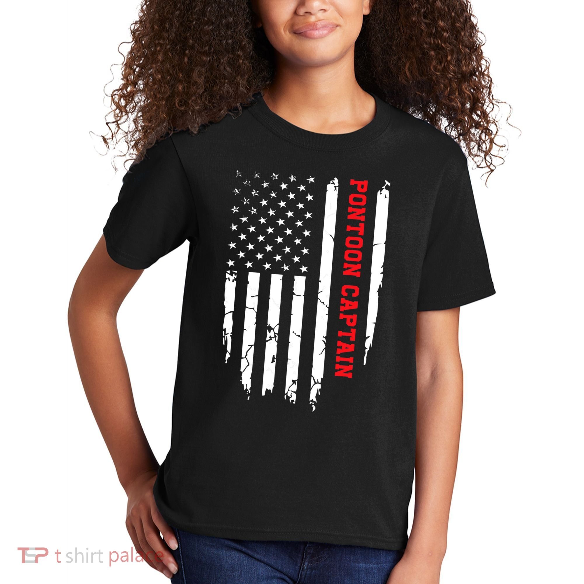 Pontoon Captain American Flag Pontooning Pontoon Boating Kids T-Shirt