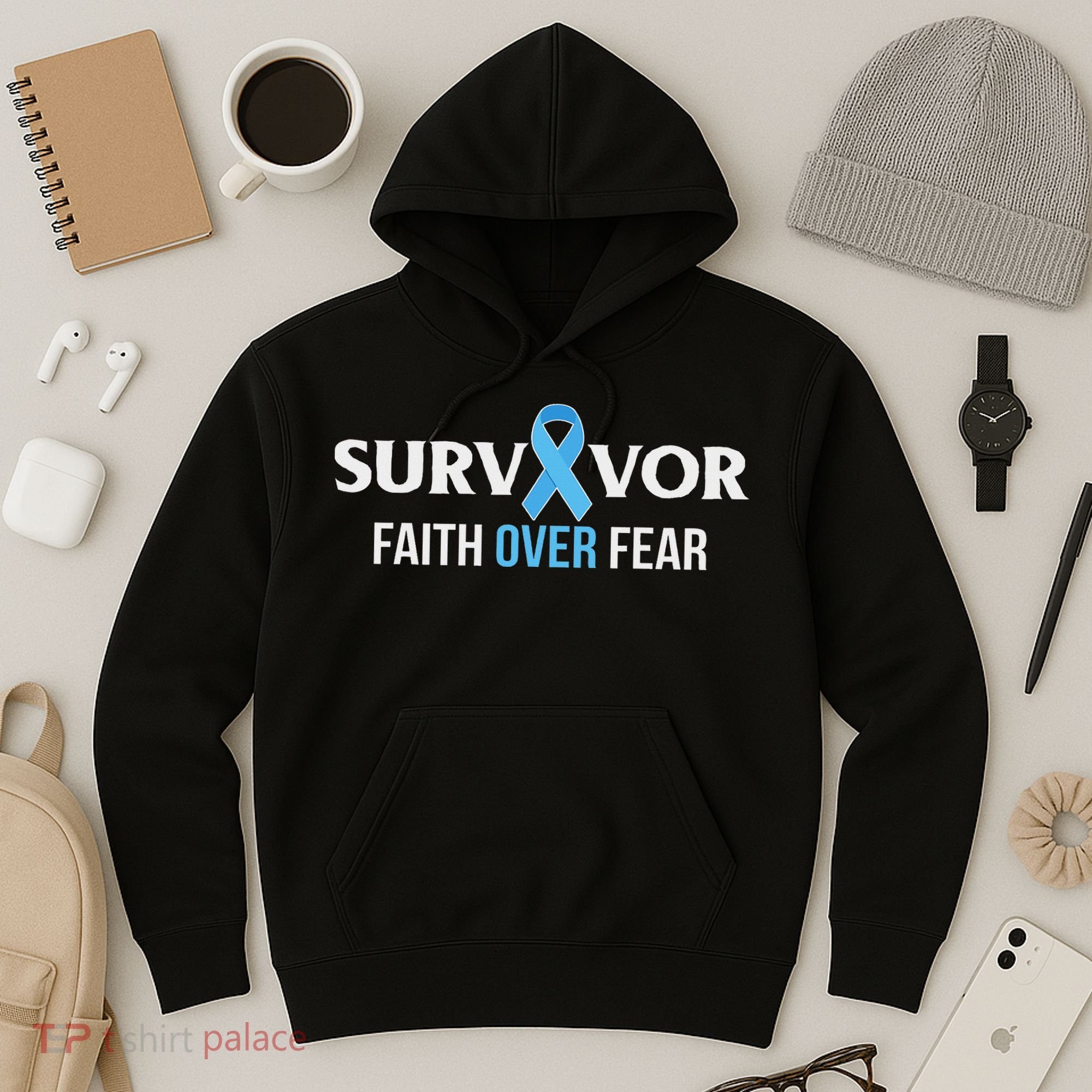 Prostate Cancer Awareness Survivor Gift Light Blue Ribbon Hoodie