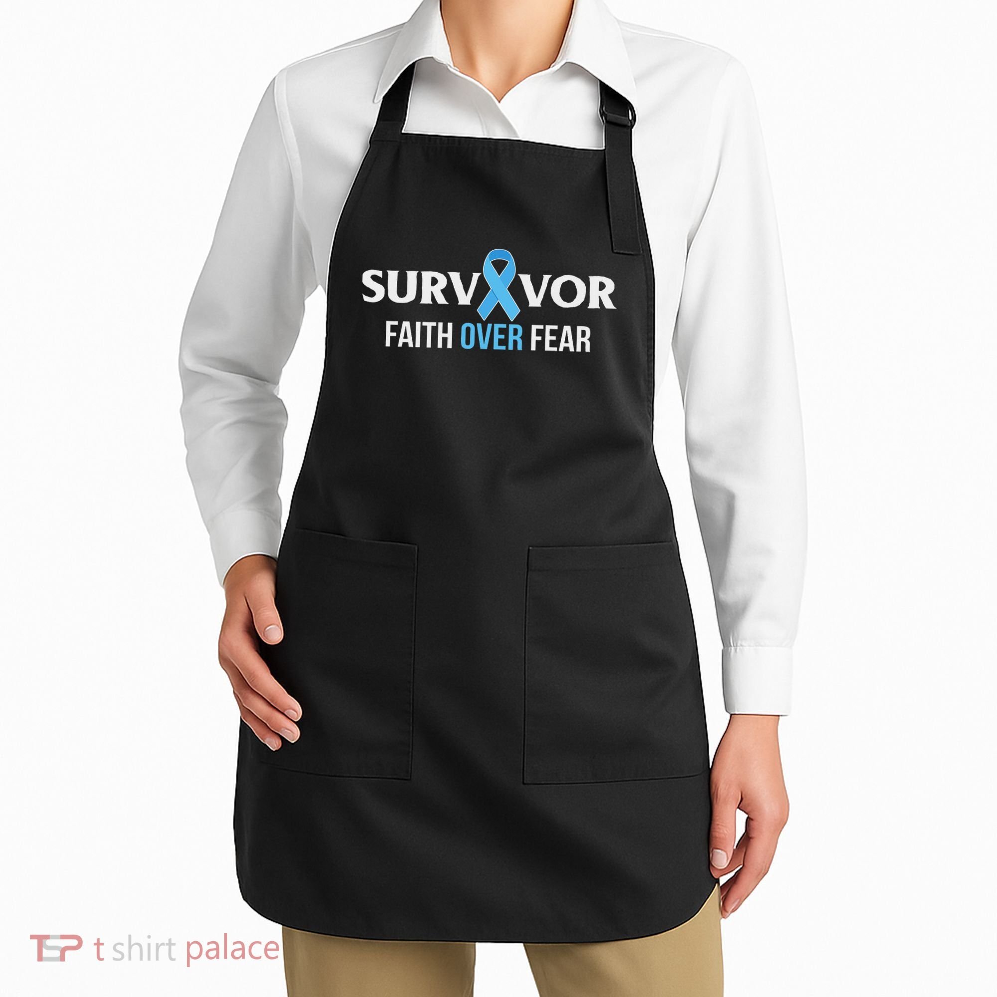Prostate Cancer Awareness Survivor Gift Light Blue Ribbon Apron