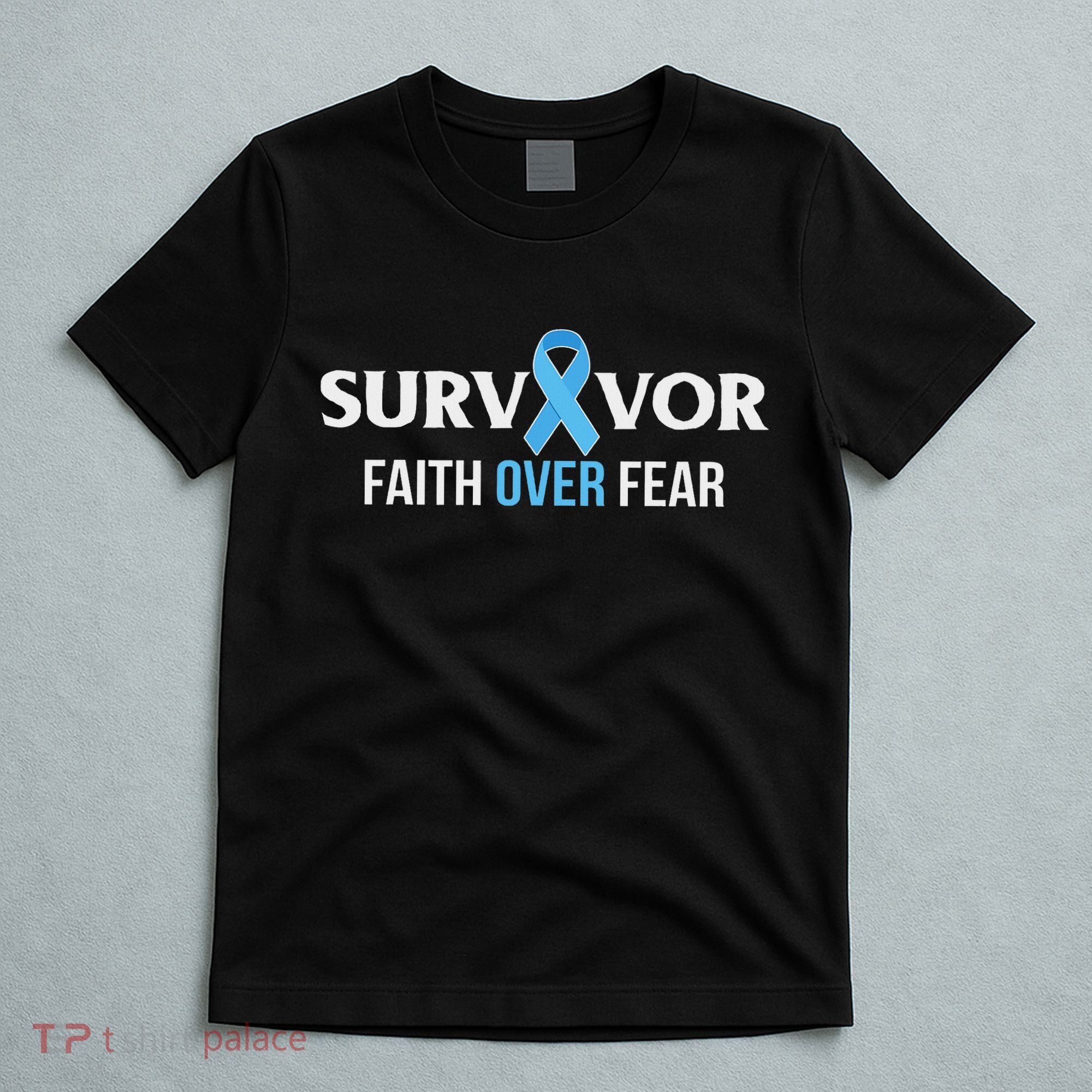 Prostate Cancer Awareness Survivor Gift Light Blue Ribbon T-Shirt