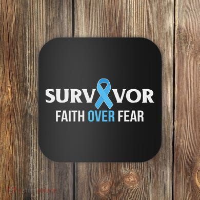Prostate Cancer Awareness Survivor Gift Light Blue Ribbon Coaster