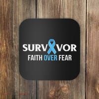 Prostate Cancer Awareness Survivor Gift Light Blue Ribbon Coaster thumb 0