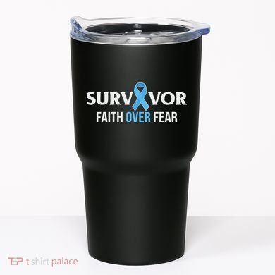 Prostate Cancer Awareness Survivor Gift Light Blue Ribbon Tumbler