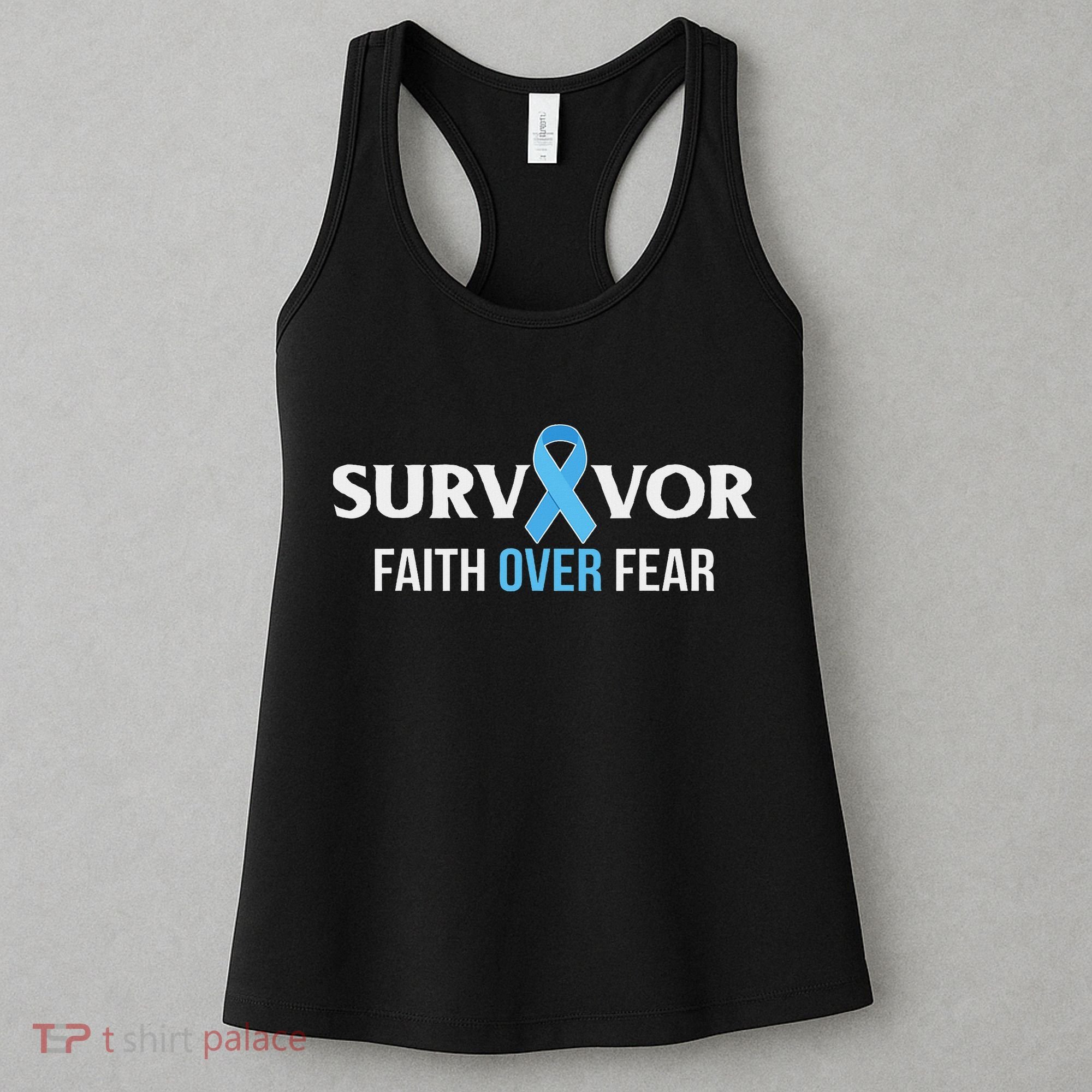Prostate Cancer Awareness Survivor Gift Light Blue Ribbon Women's Tank Top