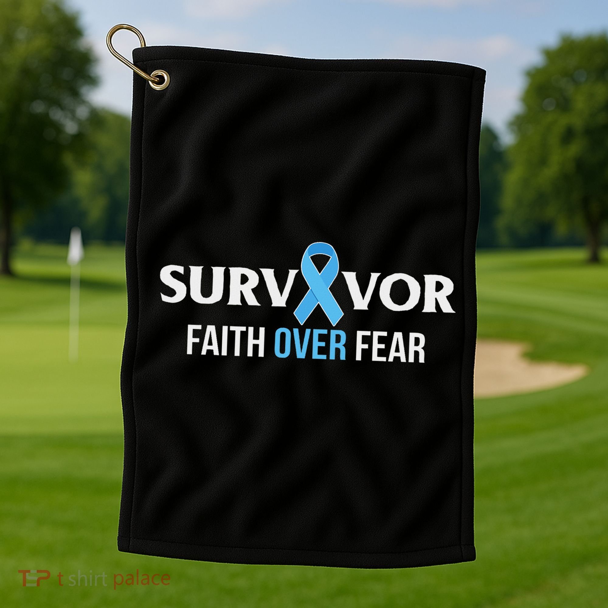 Prostate Cancer Awareness Survivor Gift Light Blue Ribbon Golf Towel