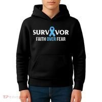 Prostate Cancer Awareness Survivor Gift Light Blue Ribbon Kids Hoodie thumb 4