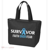 Prostate Cancer Awareness Survivor Gift Light Blue Ribbon Tote Bag thumb 3