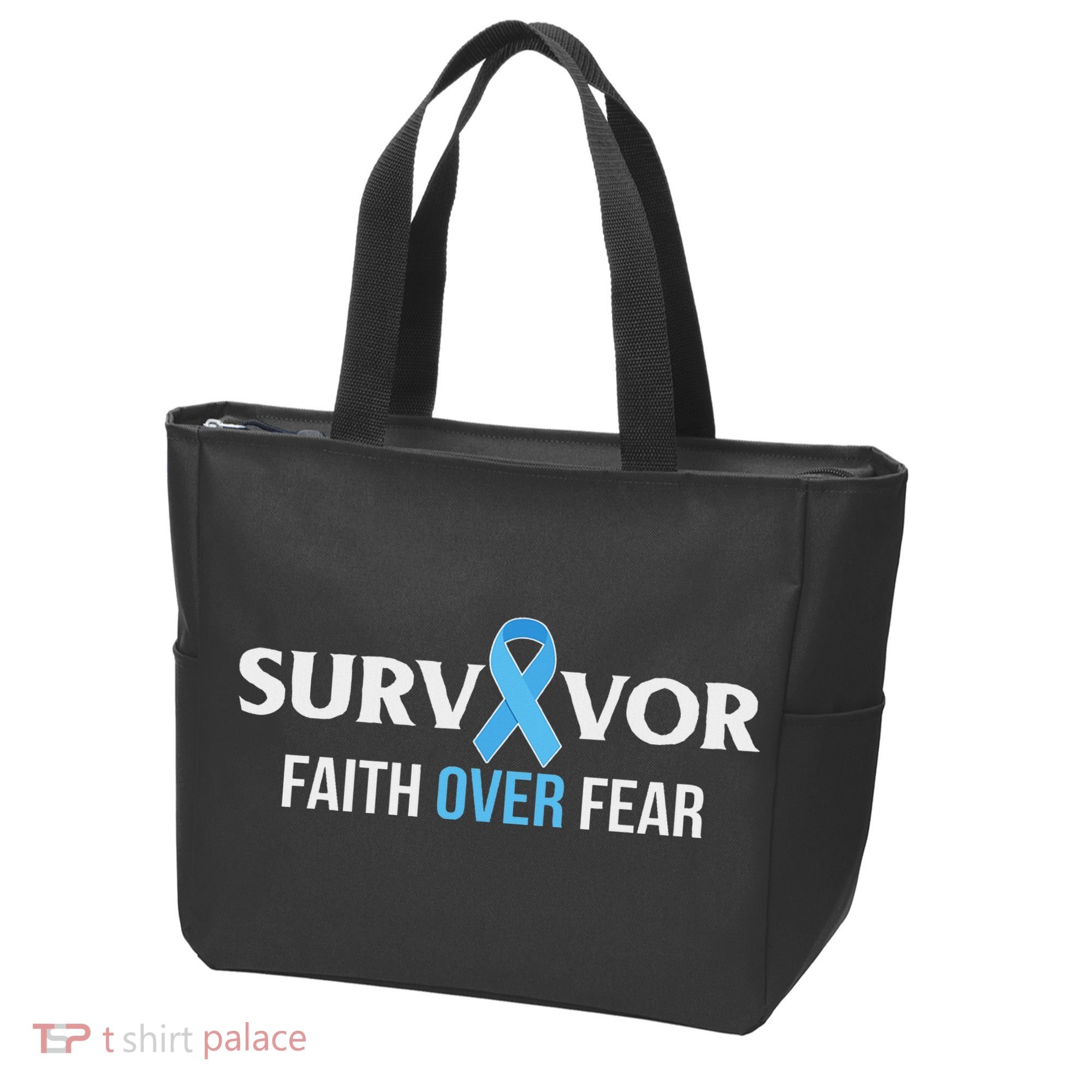 Prostate Cancer Awareness Survivor Gift Light Blue Ribbon Tote Bag