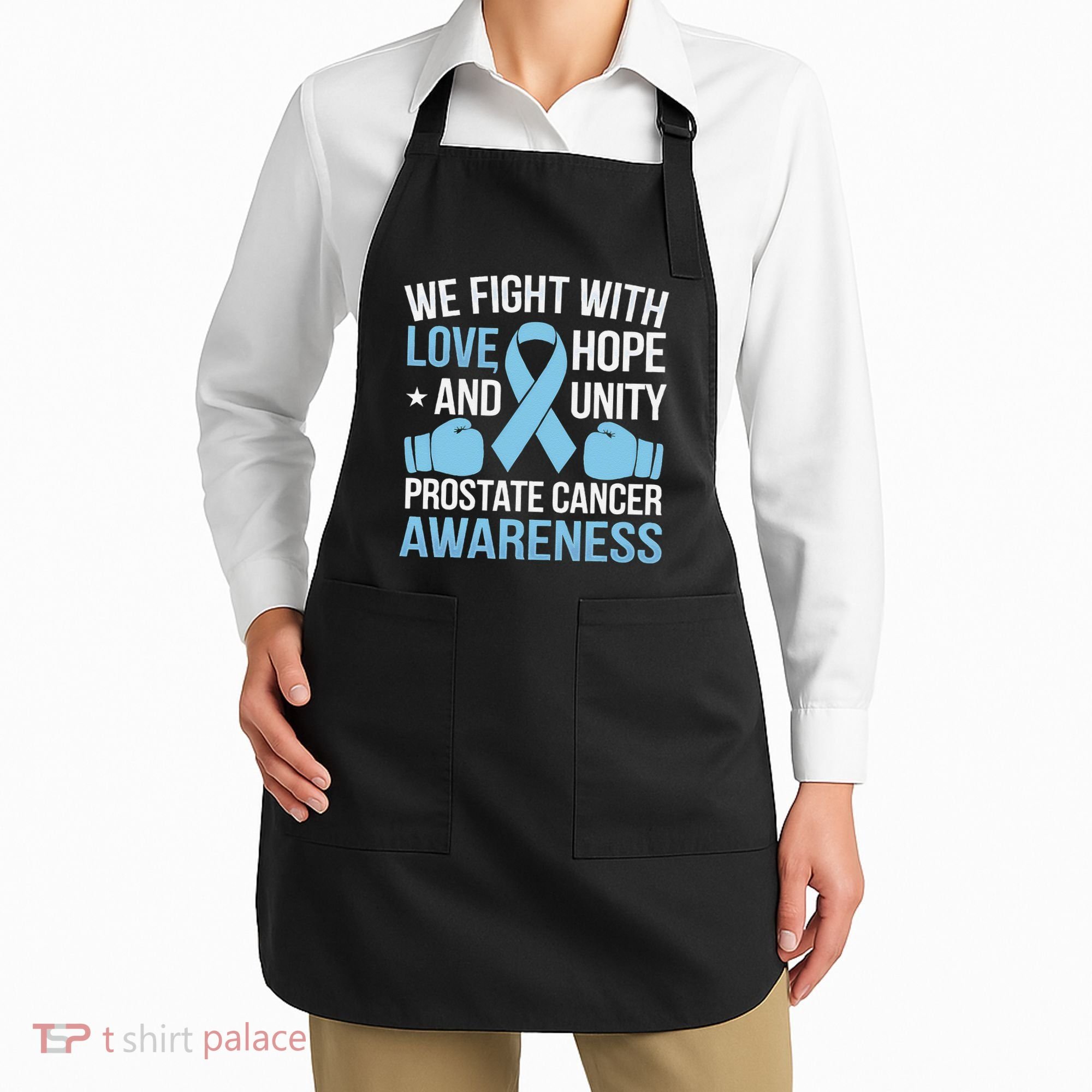Prostate Cancer Awareness Love Hope Unity Light Blue Ribbon Apron