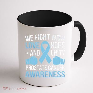Prostate Cancer Awareness Love Hope Unity Light Blue Ribbon Coffee Mug back