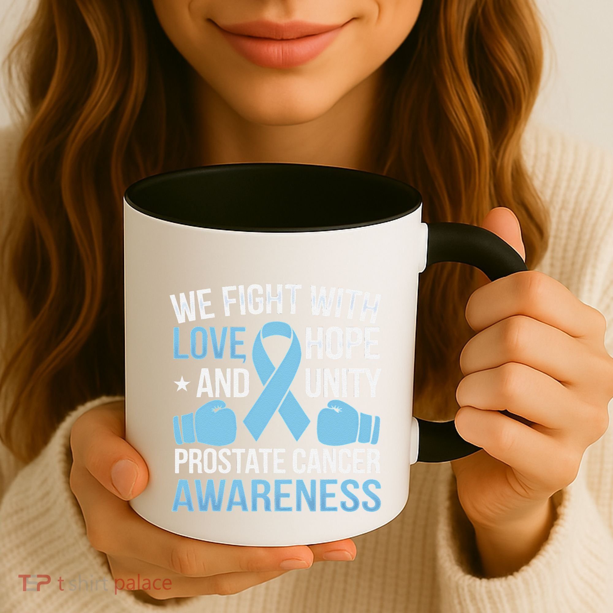 Prostate Cancer Awareness Love Hope Unity Light Blue Ribbon Coffee Mug