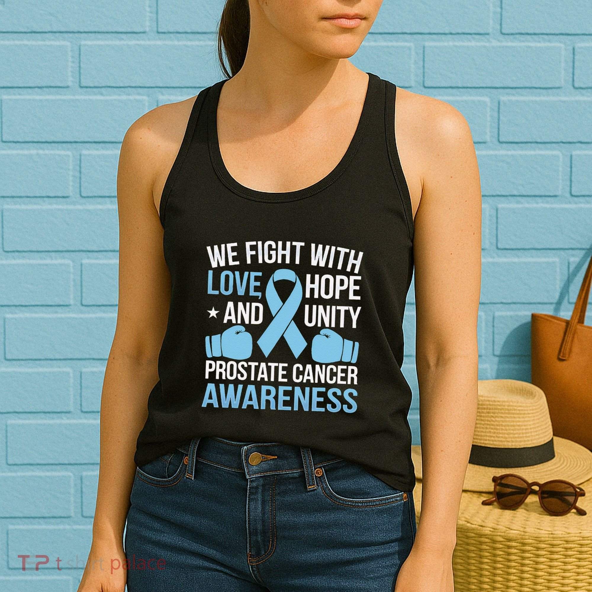 Prostate Cancer Awareness Love Hope Unity Light Blue Ribbon Women's Tank Top