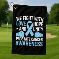 Prostate Cancer Awareness Love Hope Unity Light Blue Ribbon Golf Towel thumb 1