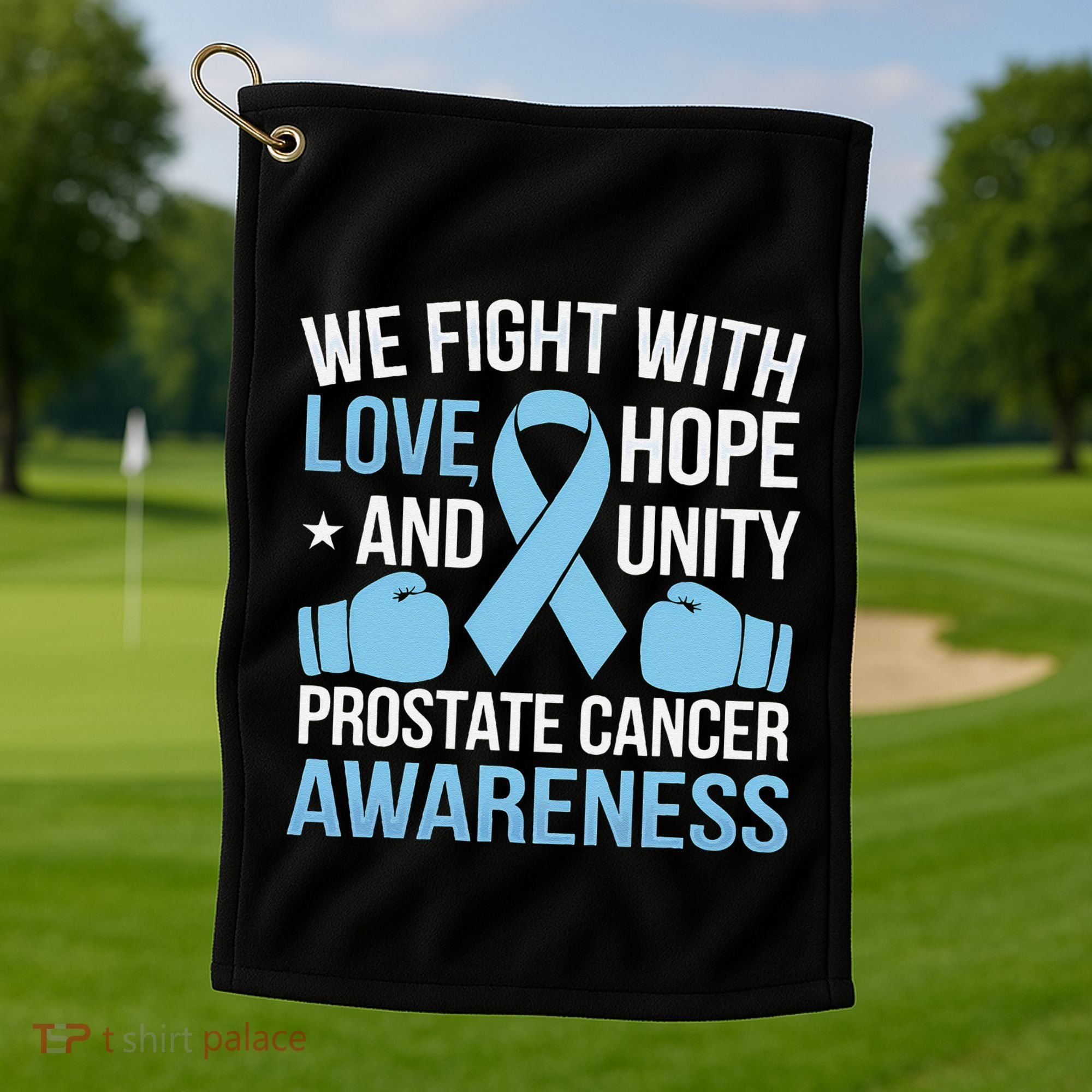 Prostate Cancer Awareness Love Hope Unity Light Blue Ribbon Golf Towel