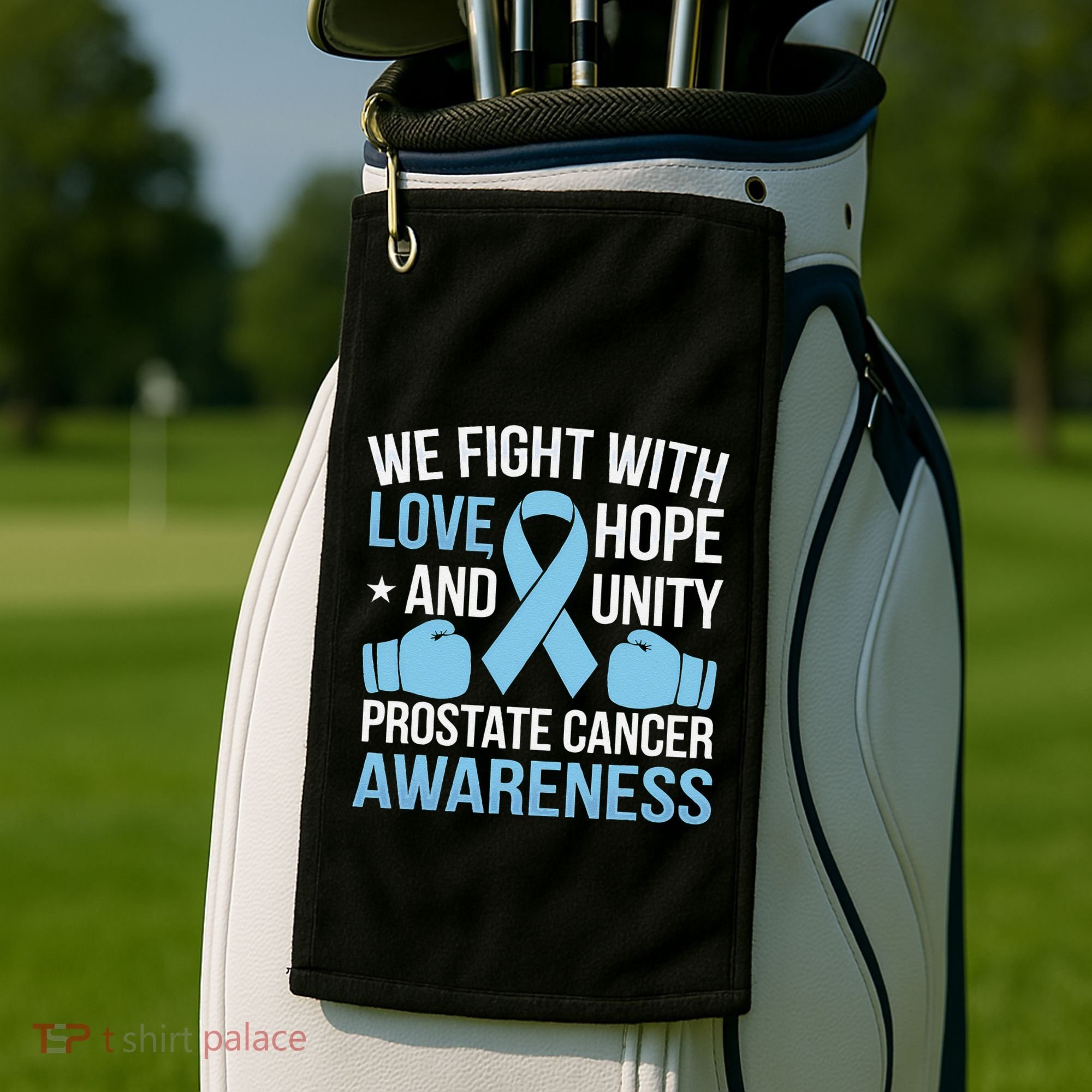 Prostate Cancer Awareness Love Hope Unity Light Blue Ribbon Golf Towel