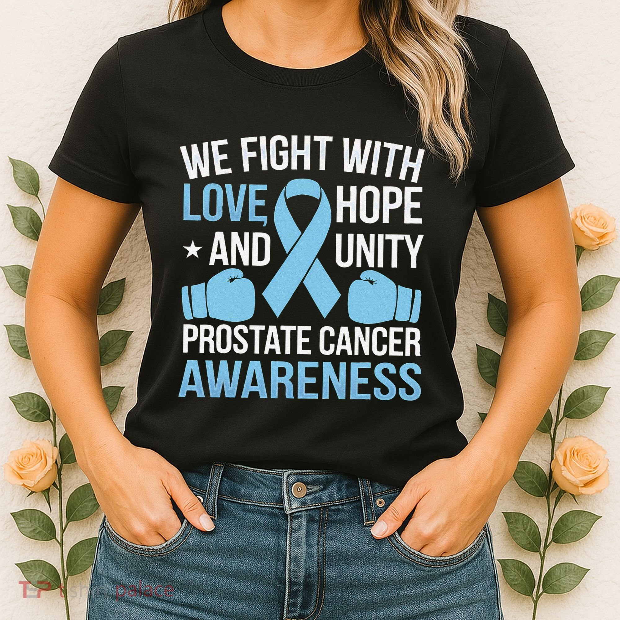 Prostate Cancer Awareness Love Hope Unity Light Blue Ribbon Women's T-Shirt