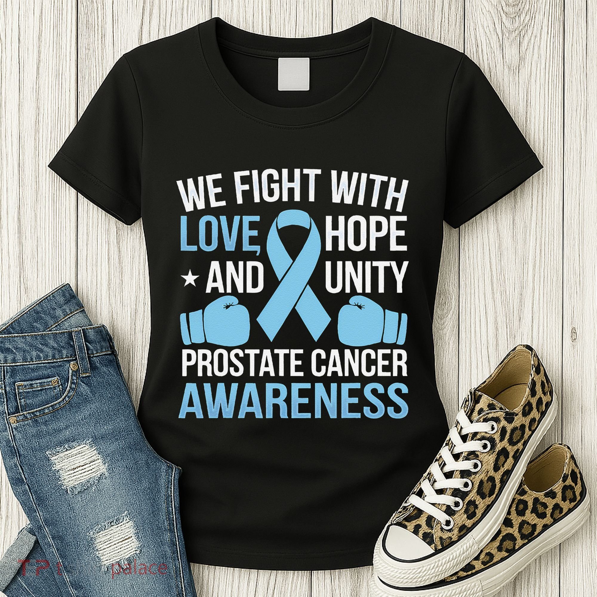 Prostate Cancer Awareness Love Hope Unity Light Blue Ribbon Women's T-Shirt