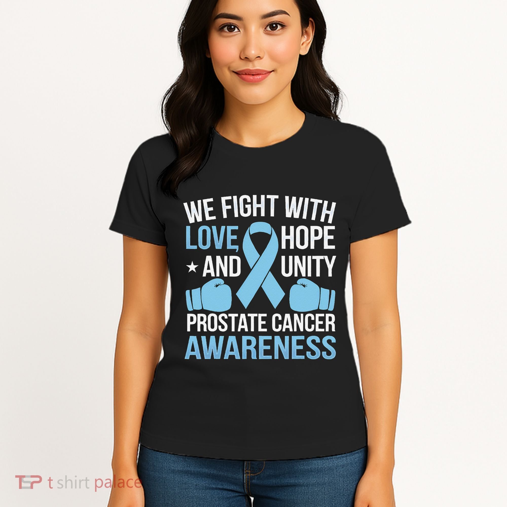 Prostate Cancer Awareness Love Hope Unity Light Blue Ribbon Women's T-Shirt