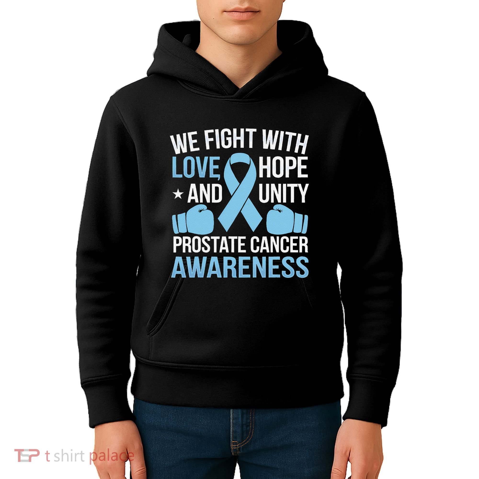 Prostate Cancer Awareness Love Hope Unity Light Blue Ribbon Kids Hoodie
