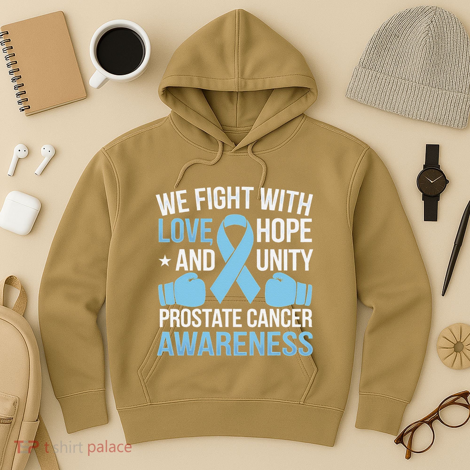 Prostate Cancer Awareness Love Hope Unity Light Blue Ribbon Hoodie