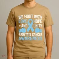 Prostate Cancer Awareness Love Hope Unity Light Blue Ribbon T-Shirt thumb 3