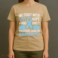 Prostate Cancer Awareness Love Hope Unity Light Blue Ribbon T-Shirt thumb 4