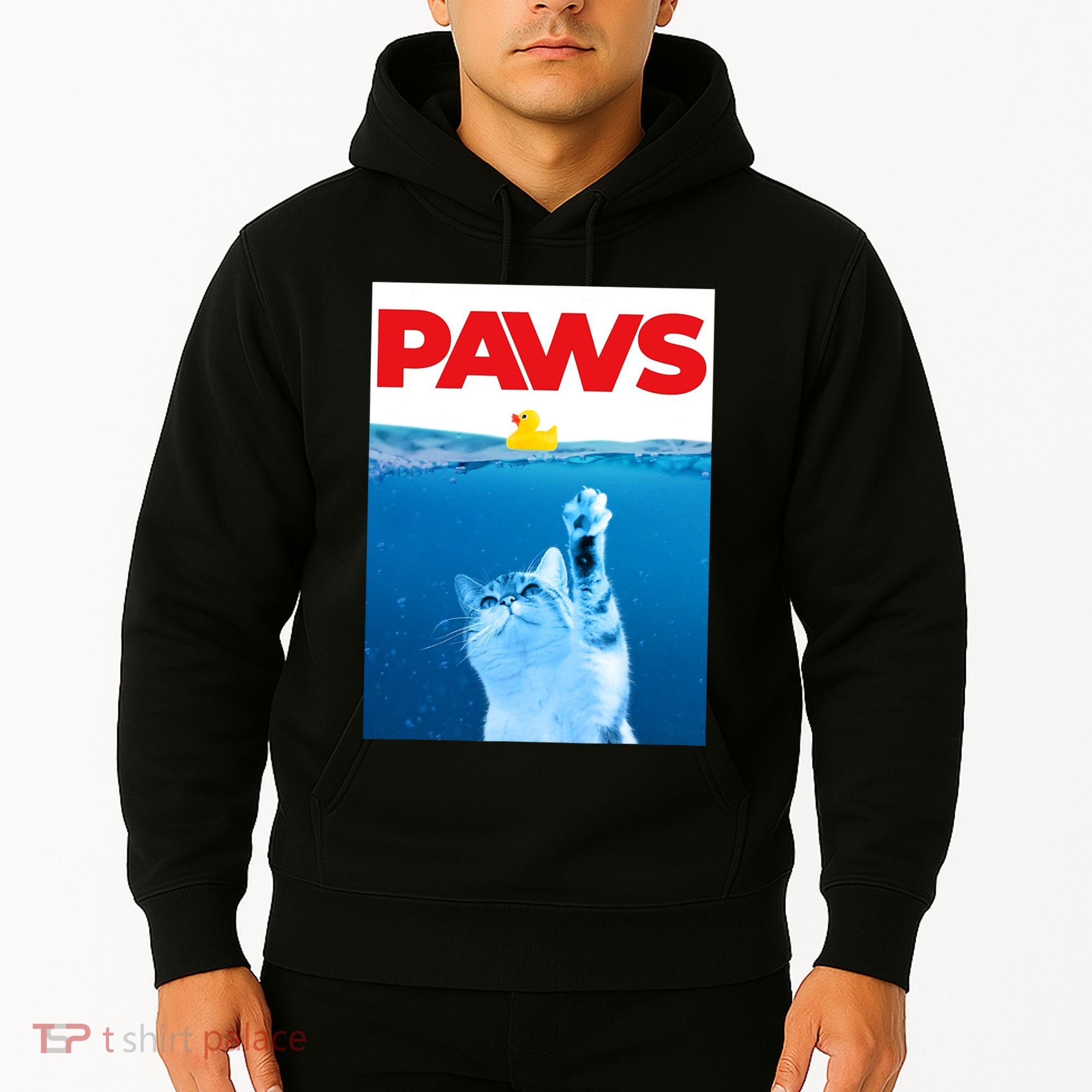 PAWS Cat And Yellow Rubber Duck Cute Kitten Funny Cat Parody Hoodie