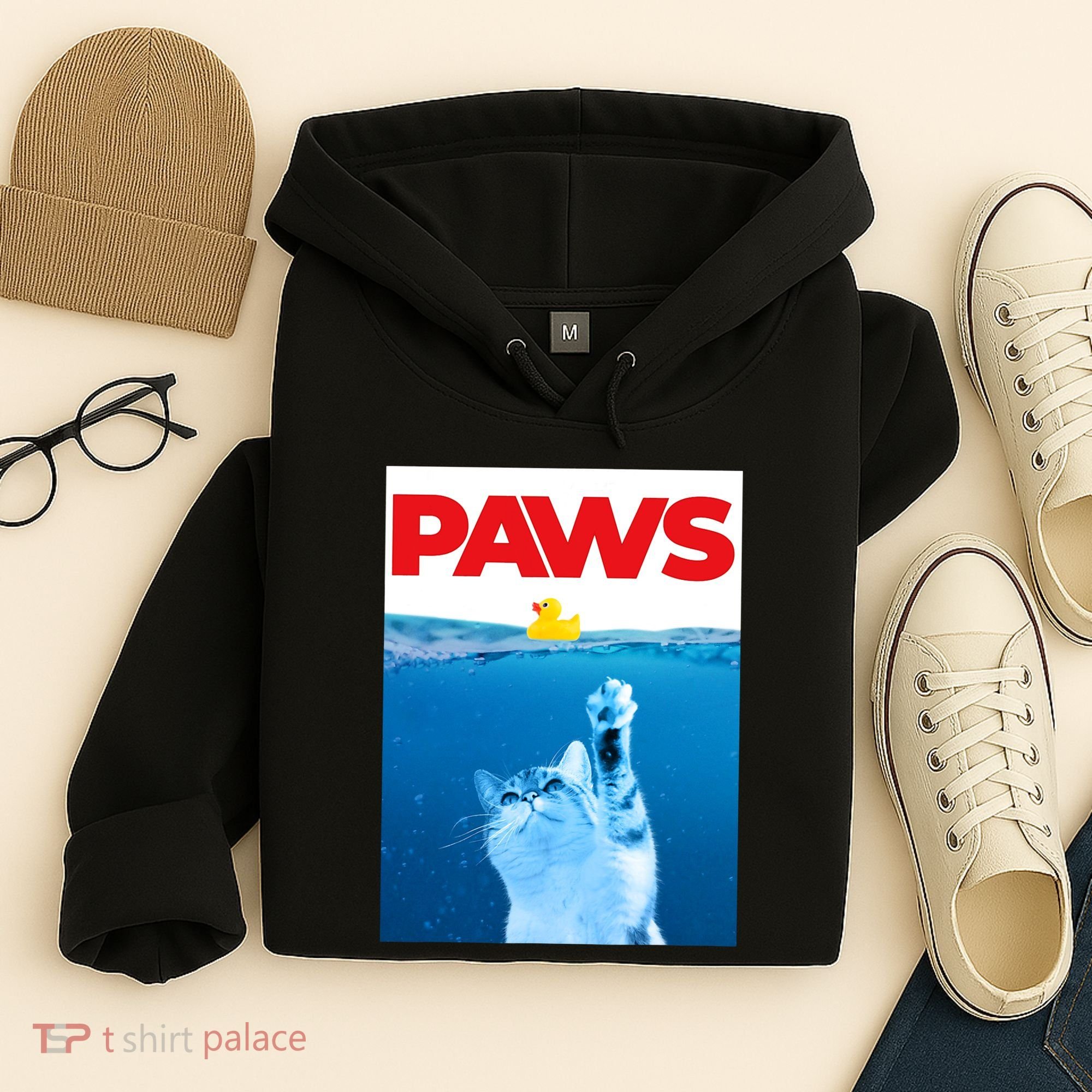 PAWS Cat And Yellow Rubber Duck Cute Kitten Funny Cat Parody Hoodie