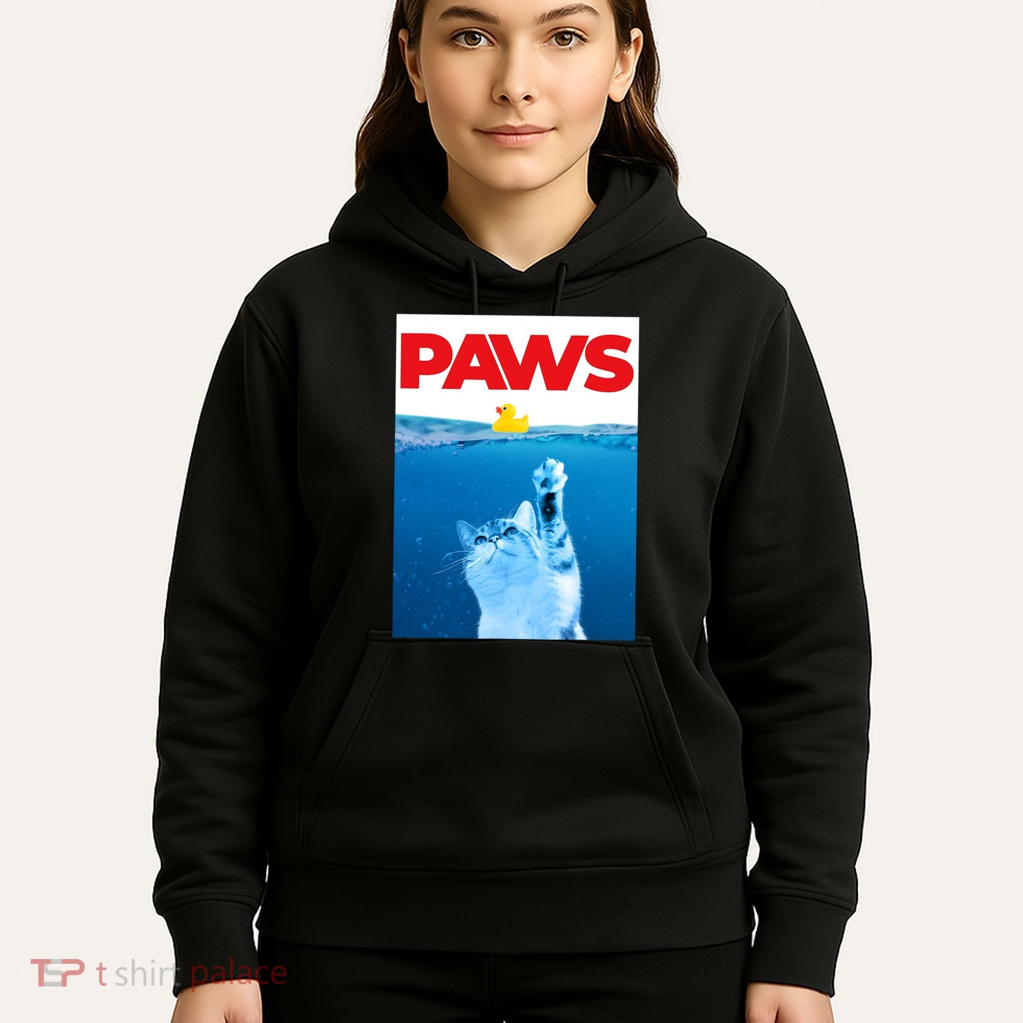 PAWS Cat And Yellow Rubber Duck Cute Kitten Funny Cat Parody Hoodie