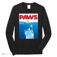 PAWS Cat And Yellow Rubber Duck Cute Kitten Funny Cat Parody Long Sleeve Shirt thumb 0