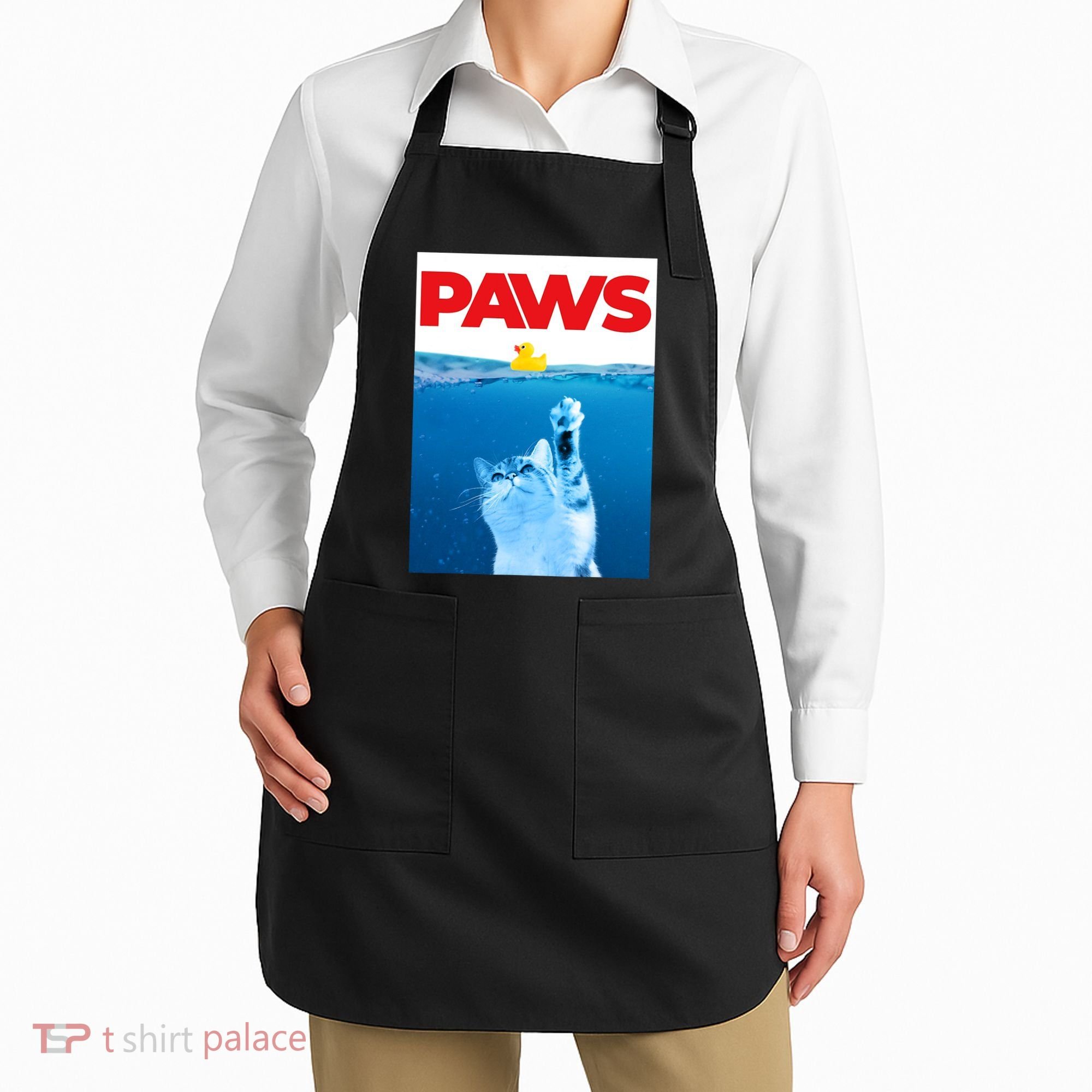 PAWS Cat And Yellow Rubber Duck Cute Kitten Funny Cat Parody Apron