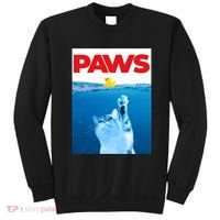 PAWS Cat And Yellow Rubber Duck Cute Kitten Funny Cat Parody Sweatshirt thumb 0