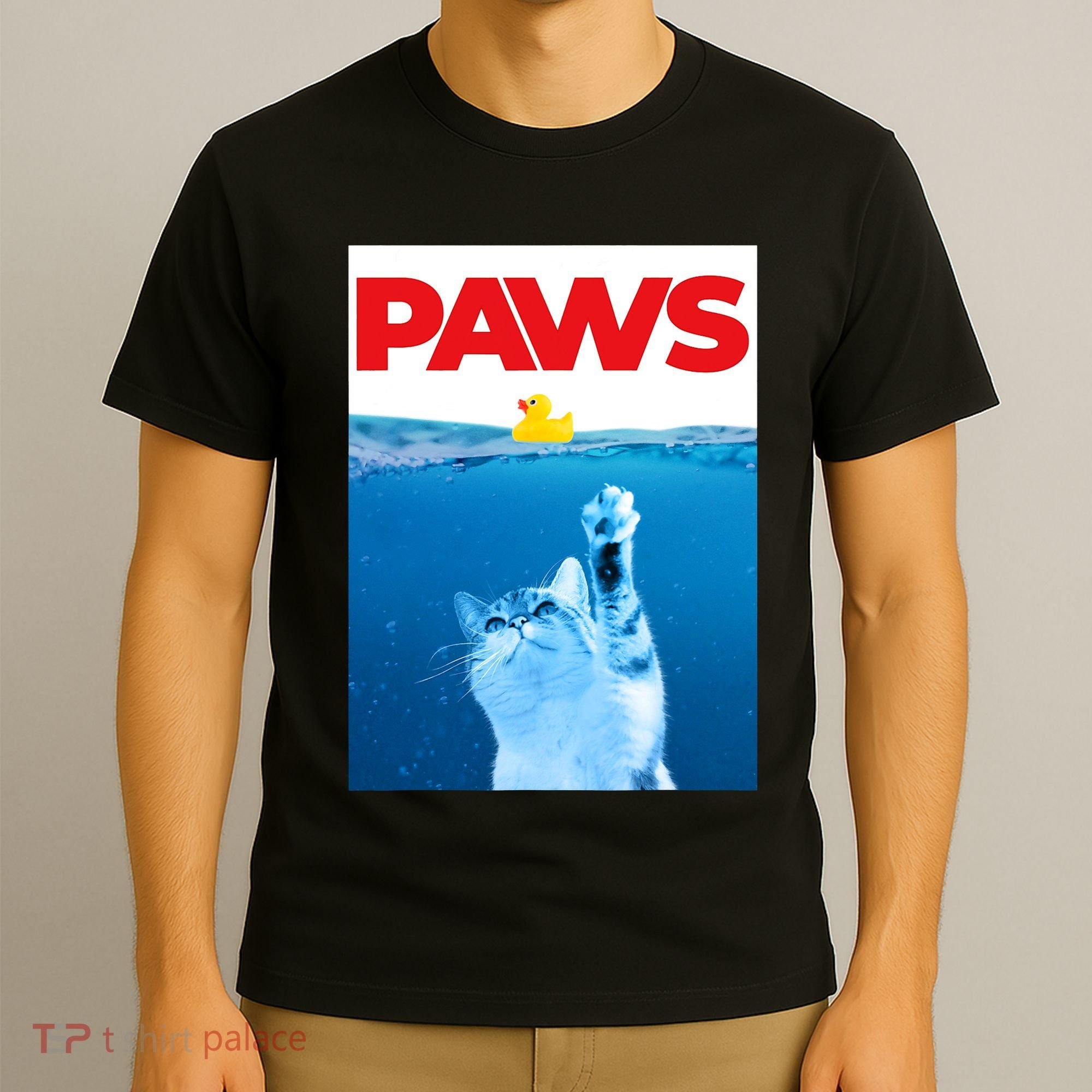 PAWS Cat And Yellow Rubber Duck Cute Kitten Funny Cat Parody T-Shirt