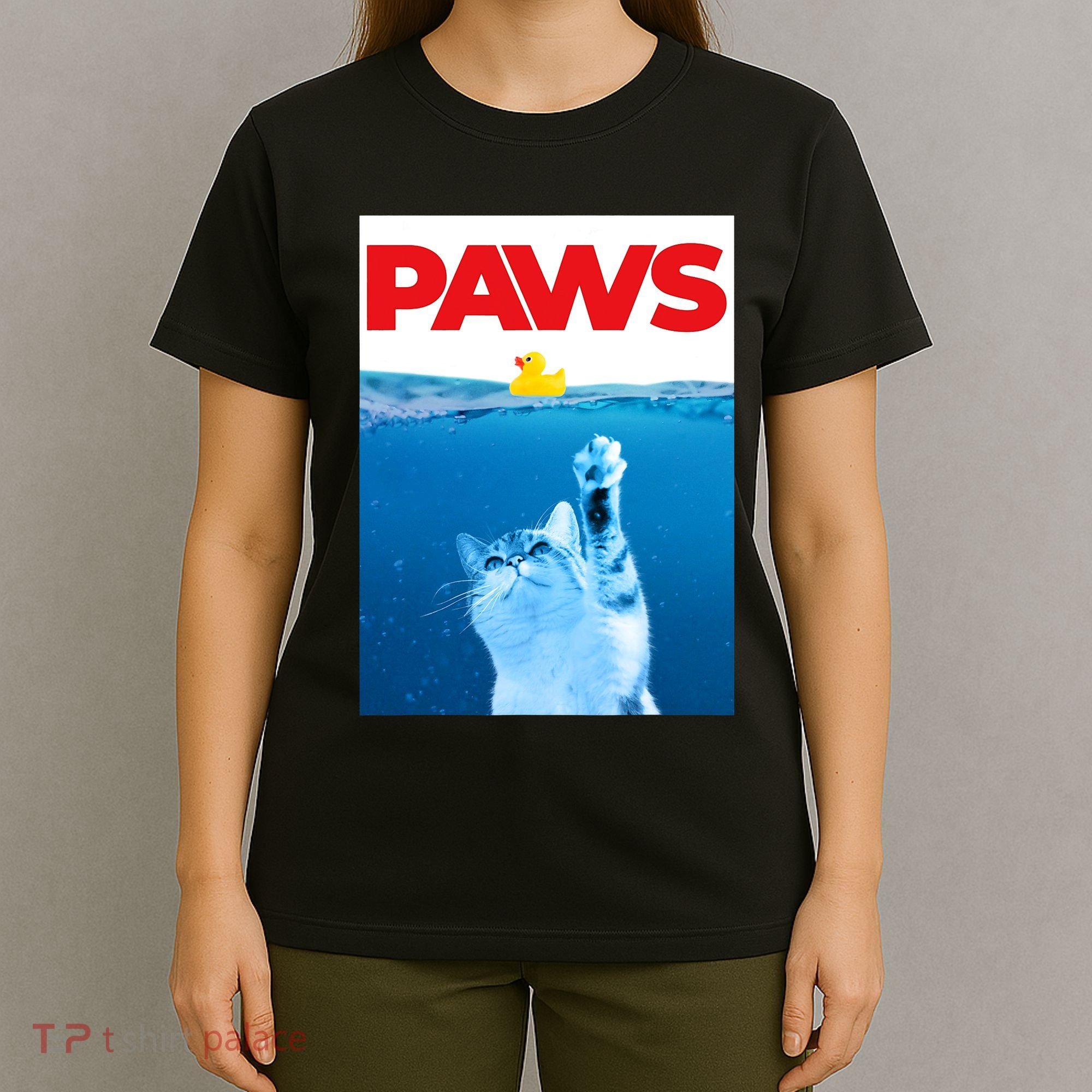 PAWS Cat And Yellow Rubber Duck Cute Kitten Funny Cat Parody T-Shirt