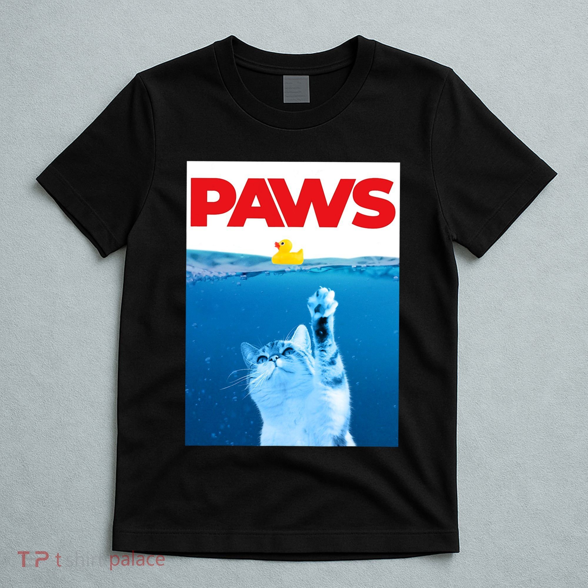 PAWS Cat And Yellow Rubber Duck Cute Kitten Funny Cat Parody T-Shirt