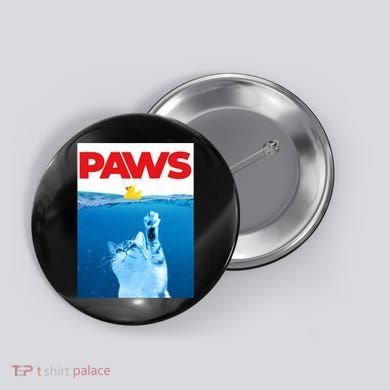 PAWS Cat And Yellow Rubber Duck Cute Kitten Funny Cat Parody Button