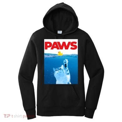 PAWS Cat And Yellow Rubber Duck Cute Kitten Funny Cat Parody Women's Hoodie