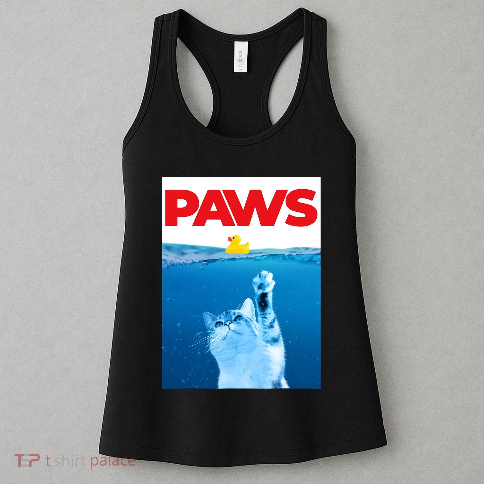PAWS Cat And Yellow Rubber Duck Cute Kitten Funny Cat Parody Women's Tank Top