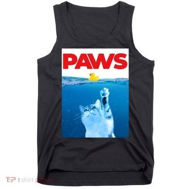 PAWS Cat And Yellow Rubber Duck Cute Kitten Funny Cat Parody Tank Top