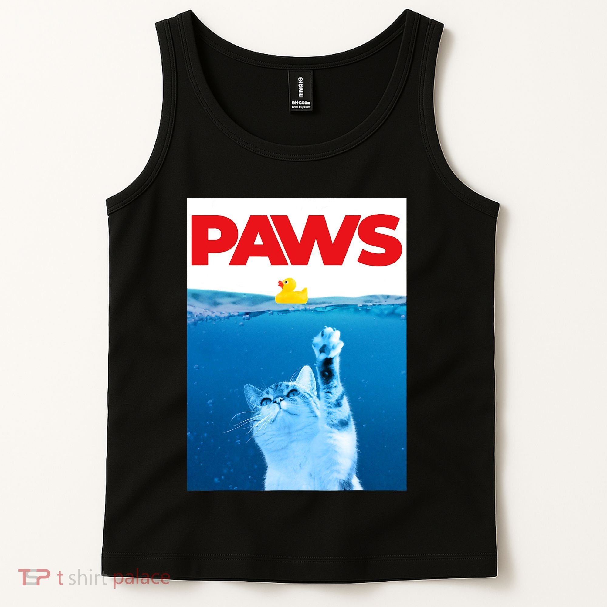 PAWS Cat And Yellow Rubber Duck Cute Kitten Funny Cat Parody Tank Top