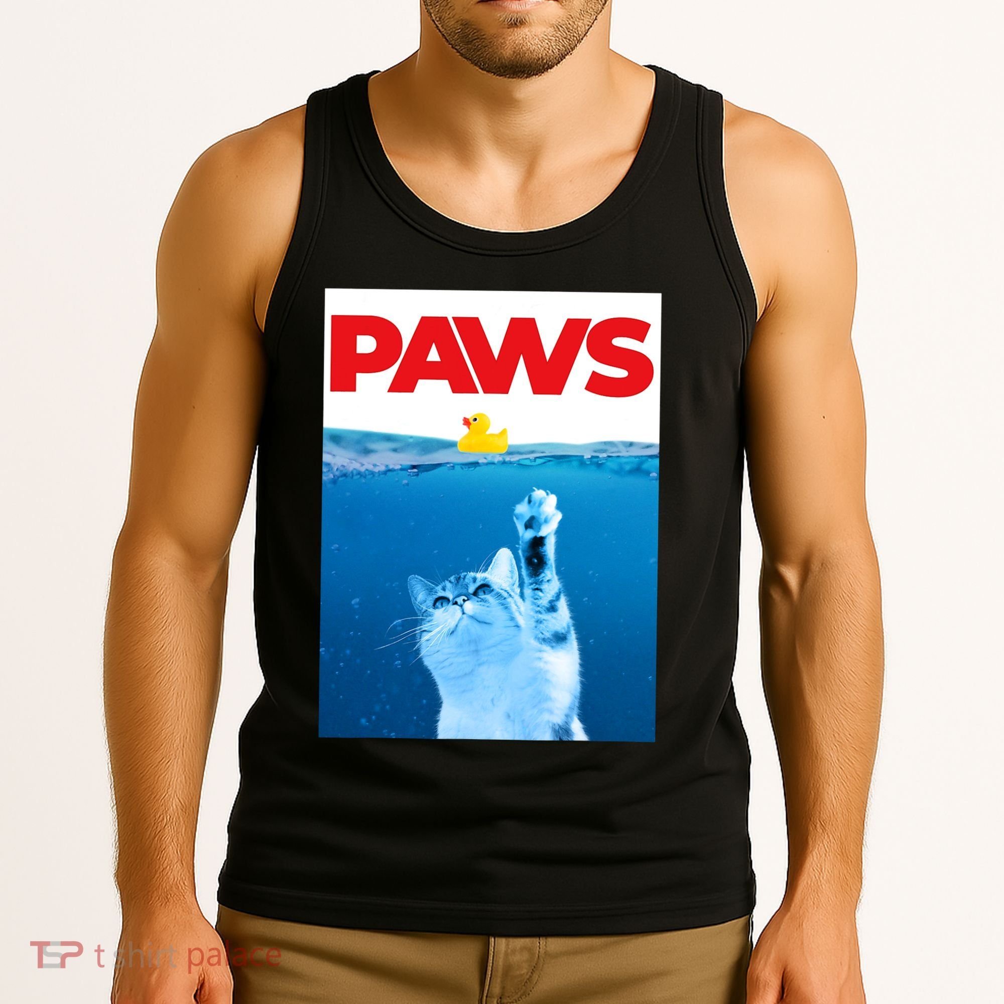 PAWS Cat And Yellow Rubber Duck Cute Kitten Funny Cat Parody Tank Top