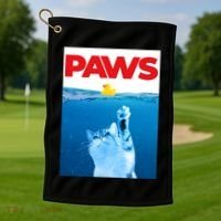 PAWS Cat And Yellow Rubber Duck Cute Kitten Funny Cat Parody Golf Towel thumb 1