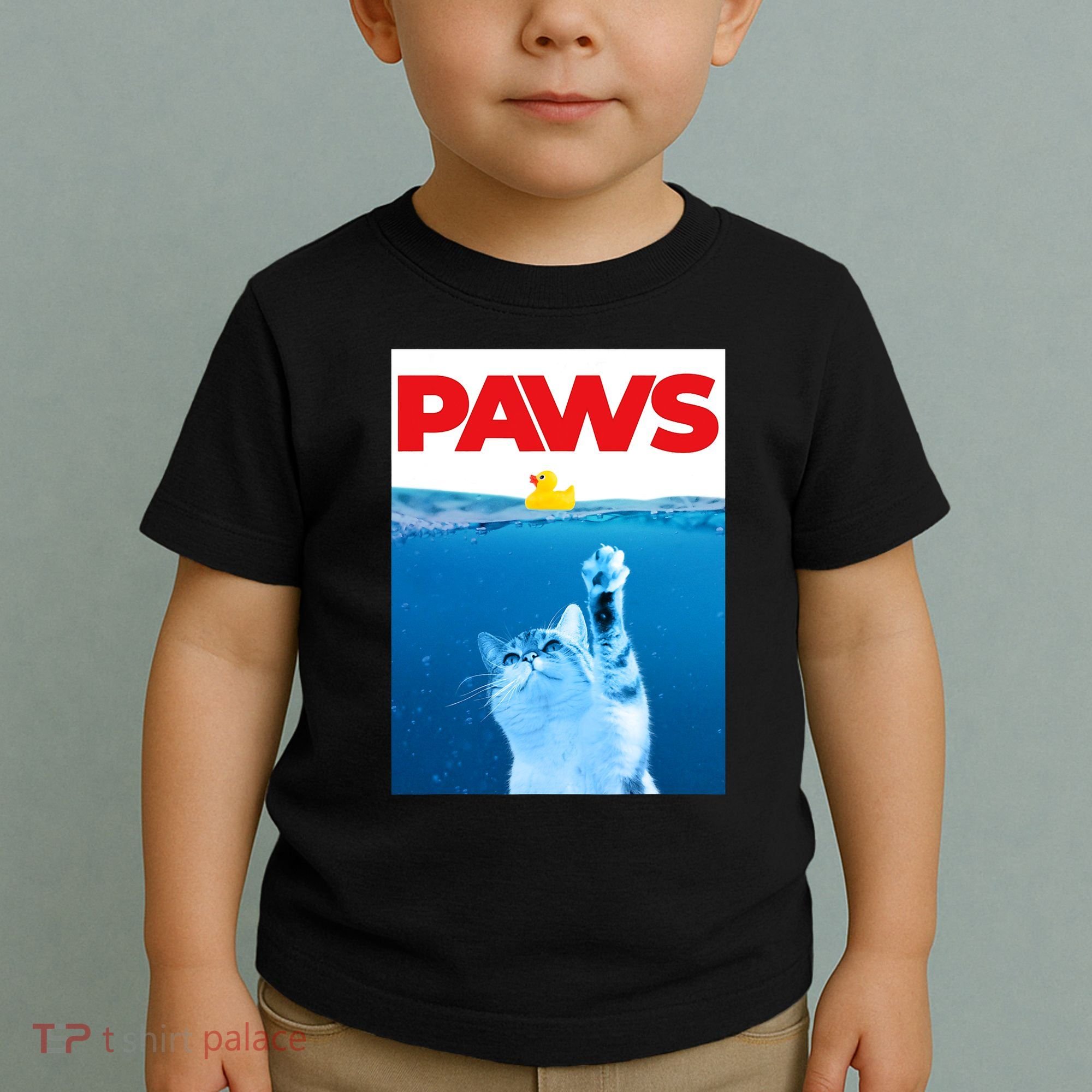 PAWS Cat And Yellow Rubber Duck Cute Kitten Funny Cat Parody Toddler T-Shirt