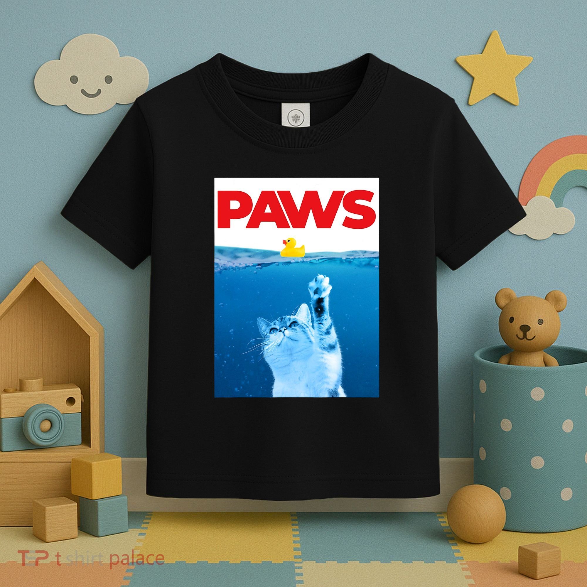 PAWS Cat And Yellow Rubber Duck Cute Kitten Funny Cat Parody Toddler T-Shirt