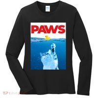 PAWS Cat And Yellow Rubber Duck Cute Kitten Funny Cat Parody Women's Long Sleeve Shirt thumb 0