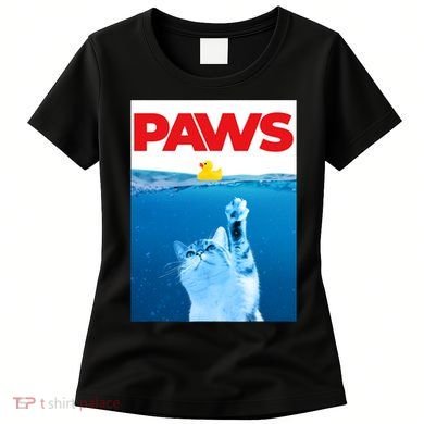 PAWS Cat And Yellow Rubber Duck Cute Kitten Funny Cat Parody Women's T-Shirt