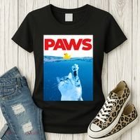 PAWS Cat And Yellow Rubber Duck Cute Kitten Funny Cat Parody Women's T-Shirt thumb 3