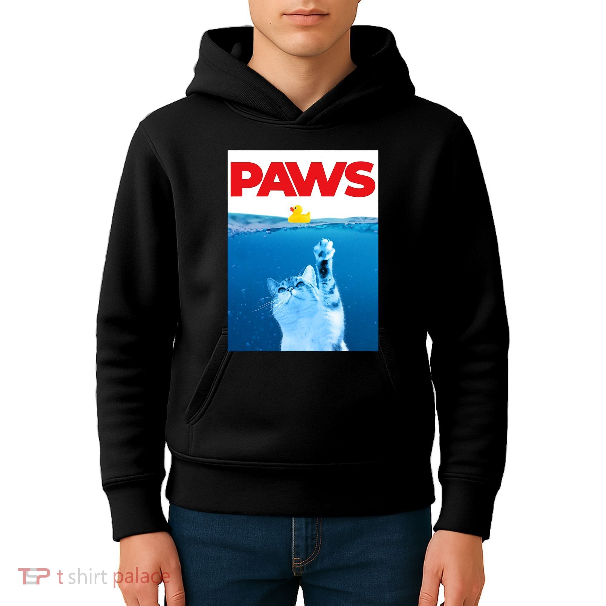 PAWS Cat And Yellow Rubber Duck Cute Kitten Funny Cat Parody Kids Hoodie